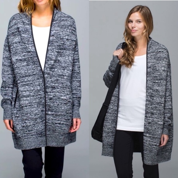 Lululemon Cardi All Day Cardigan Sweater Black White Merino Wool oversized - Picture 1 of 8